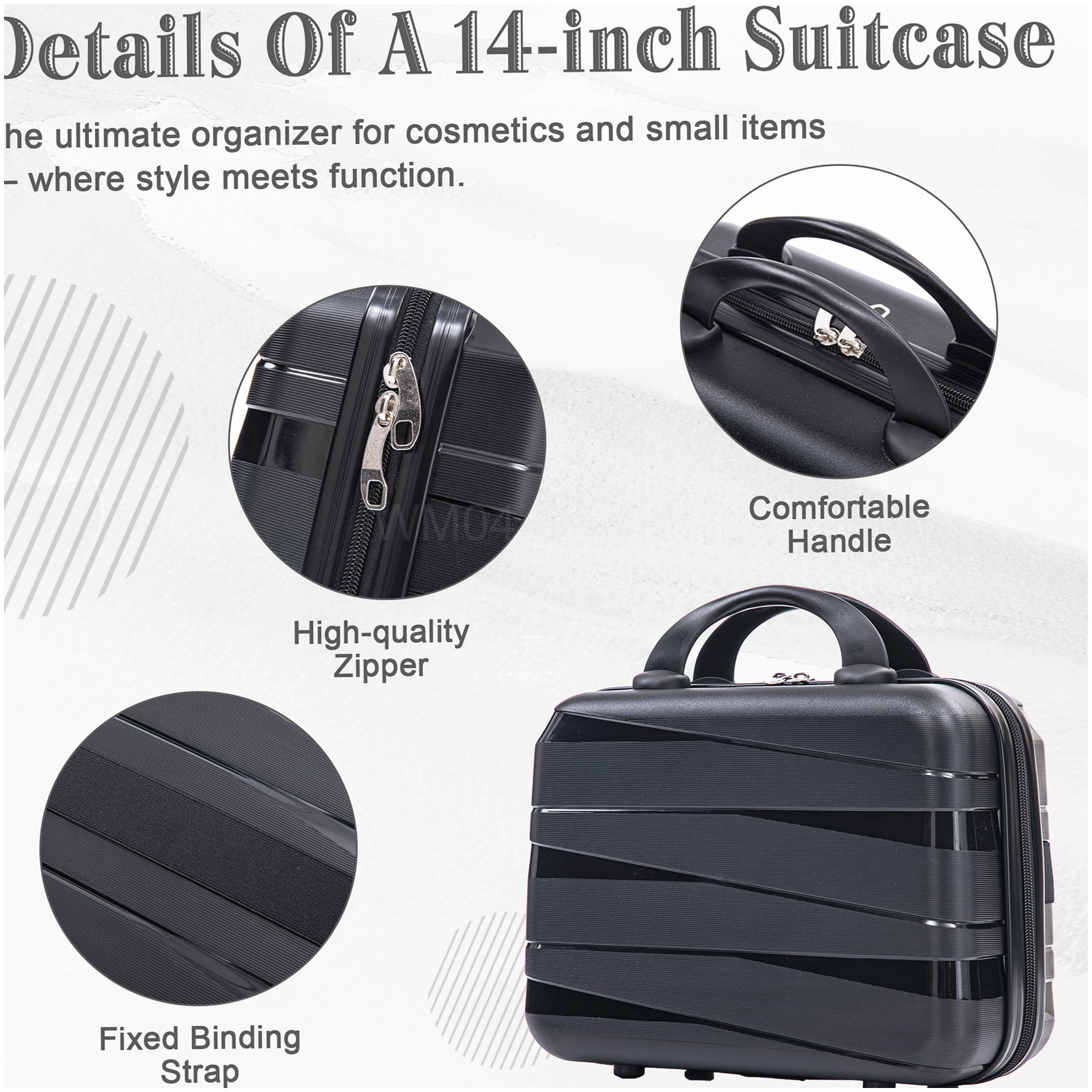 MANGIJOY Polypropylene Spinner Luggage 4-Piece Set, Black Carry-On and Checked Suitcases with Combination Lock and Silent Wheels