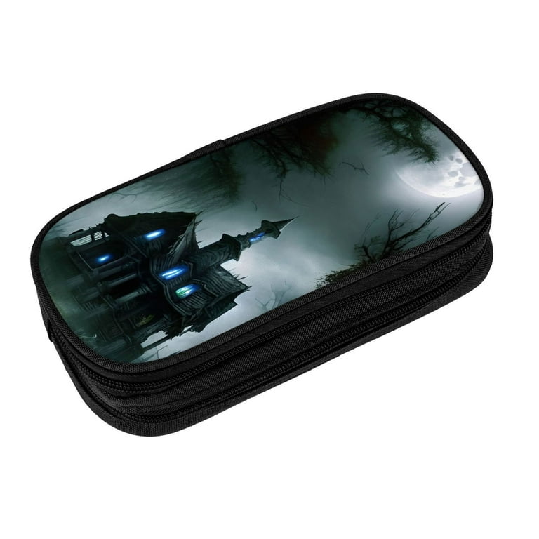 XMXY Horror Full Moon Haunted House Large Capacity Pencil Case, Portable  Pencil Bags with Compartments Zipper Black 