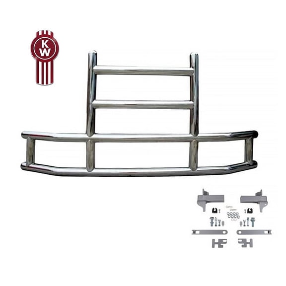 Medium Model Deer Grille Guard Compatible for Kenworth T660 (2007-2021) with Brackets - 84-2/5"x10"x42-3/5" Heavy Duty Polished Stainless Steel Grille Guard for Trucks