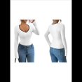 thumbnail image 3 of Camisetas Ajustadas con Cuello en Forma de Corazón para Mujer, Tops de Punto Acanalado con Mangas Largas Acampanadas L, 3 of 7
