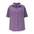 thumbnail image 4 of Womens Cotton Linen Dressy Blouses, Short Sleeve Shirts for Women Summer Ligthweight Casual Solid Color Lapel Button Down T-Shirts, 4 of 5