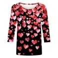 thumbnail image 4 of Joau Valentine's Day 3/4 Length Sleeve Womens Tops Crew Neck Loose Casual Blouses Heart Print Tunic Tops Graphic Tees Shirts Gifts for Women, 4 of 5