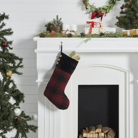 VHC Brands Cumberland Red Black Plaid Stocking 12x20