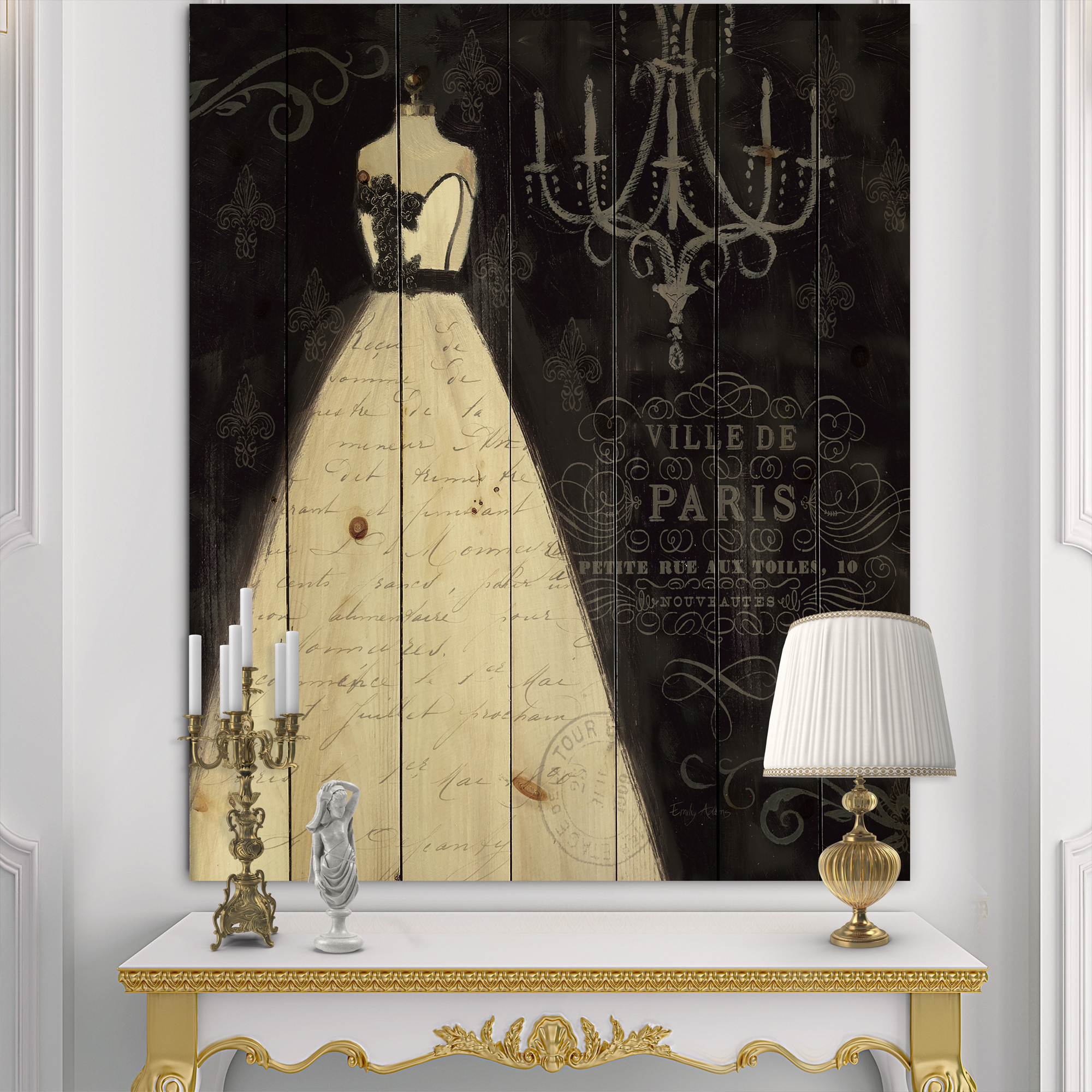 Designart 'French Fashion Couture I' Fashion Print on Natural Pine Wood