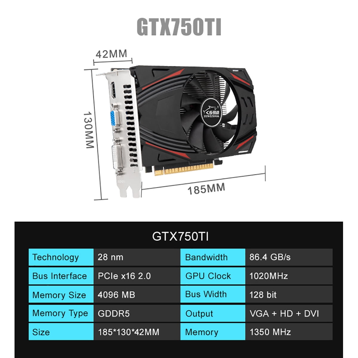 JINGSHA GTX750Ti 4G Gaming Graphics Card,4K HD Output GDDR5 128BIT PC Video Card with Fans