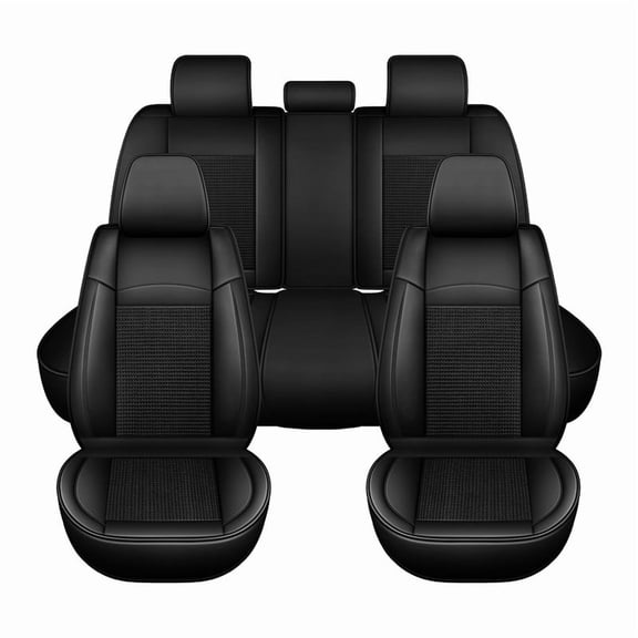 Full Set Seat Covers Fit for Nissan Titan 2009-2024, Faux Leather Car Seat Covers, Waterproof & Airbag-Compatible Seat Cushion Automotive Seat Protectors(5 Seats, Black)