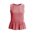 thumbnail image 7 of Karymi Going Out Tops Gingham Sleeveless Peplum Blouse, Casual Round Neck Checkered Tank Top with Keyhole Back, Summer Ruffle Hem Shirt Shirts for Women, 7 of 7