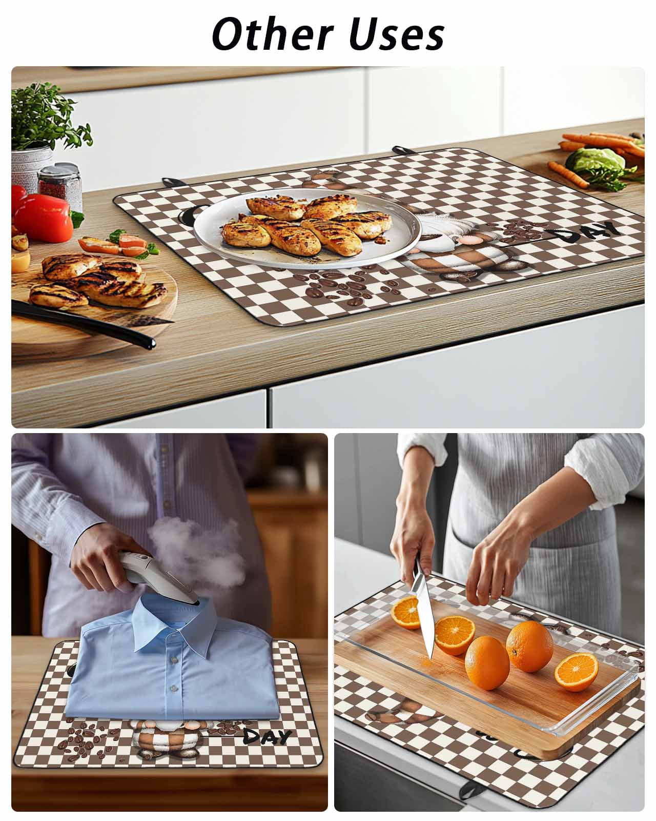 Stove Top Covers for Electric Stove 24x21 Inches, Brown Gnome Heat Insulation Fireproof Glass Cooktop Protector, Coffee Beans Vintage Plaid Abstract Countertop Stovetop Cover for Kitchen