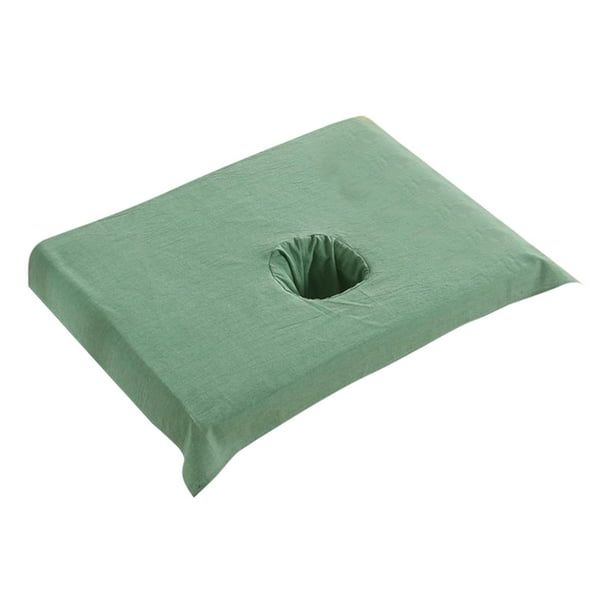 Funda de algodón suave para mesa de masaje de spa, transpirable, con orificio para la cara. Verde oscuro