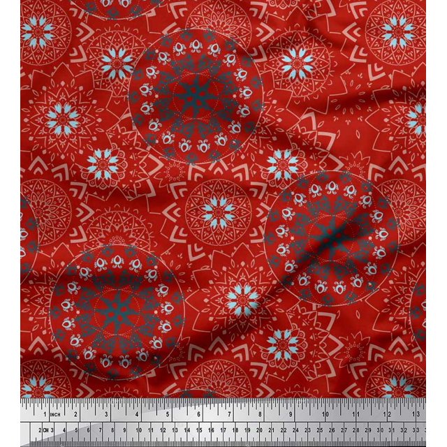 Soimoi Poly Georgette Fabric Mandala Ethnic Fabric Prints by Yard 52 Inch Wide