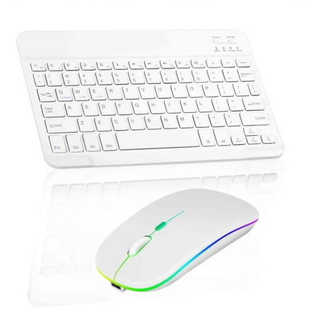 Rechargeable Bluetooth Keyboard and Mouse Combo Ultra Slim for Xiaomi Pad 5 and All Bluetooth Enabled Android/PC-Pure White Keyboard with Pure White RGB LED mouse