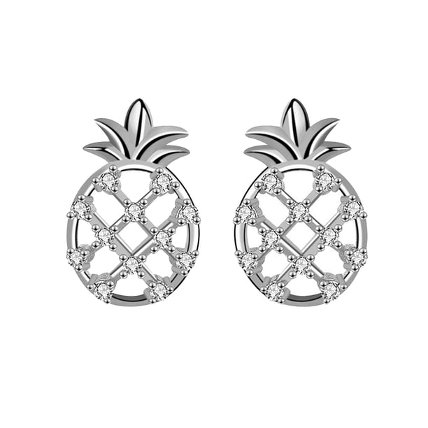 S925 Plata con Piña Pendientes Estilo Mori Fruta Pequeña Pendientes de Verano Regalo
