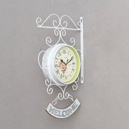 OUNONA Wall Clock Decorative Hanging Traditional Wrought Vintage Work White