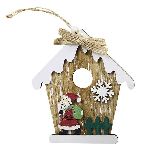A Wooden Christmas Tree Ornament With Santa Snowman Reindeer, Handcrafted Hanging Decor For Holiday Tree