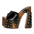 thumbnail image 4 of FSJ Women Platform Clogs Mules Open Toe Wooden Block High Heel Sandals Rivet Studded Chunky Slides Size 10.5 Black, 4 of 4