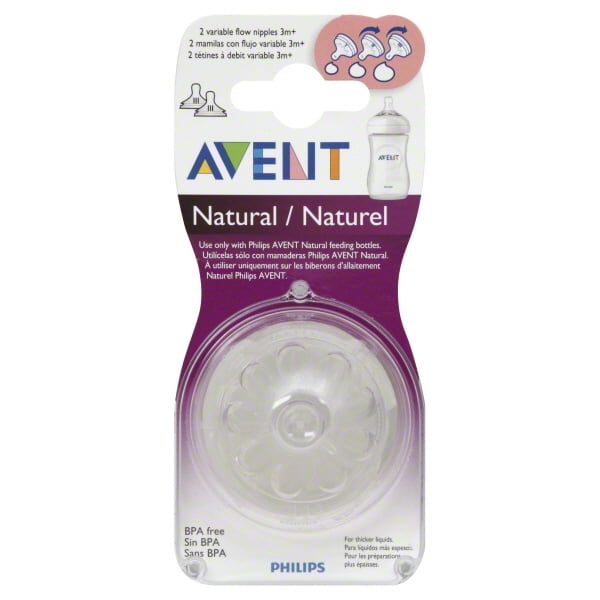 pack of 2 AVENT natural teat with silicone teat adjustable flow 