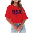 thumbnail image 1 of TSADFHJI Hauts pour Femmes Été T-Shirt Décontracté Col Rond Manches Courtes Imprimé Fête de l'Indépendance Usa TG Rouge, 1 of 3