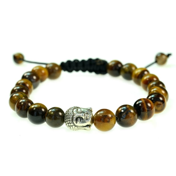 Round Beautiful Tiger Eye stone with Buddha head charm bracelet for men and women - good for protection - 91034