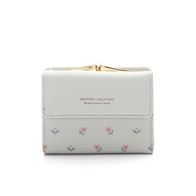 Monedero pequeño con hebilla corta y diseño floral, estilo monedero con clip de tres pliegues, monedero pequeño, sencillo y fresco para mujer