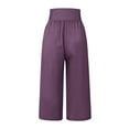 thumbnail image 5 of Wiyuqeen Summer Cotton Linen Capris for Women Solid Comfy Smocked High Waist Wide Leg Cropped Pants Casual Flowy Palazzo Beach Pants with Pockets, 5 of 5