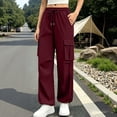 thumbnail image 6 of Hvogkswy Cargo Pants Women Drawstring Elastic Waist Jogger Cargo Pants Loose Straight Lightweight Comfy Hiking Pants with Multi Pockets, 6 of 7