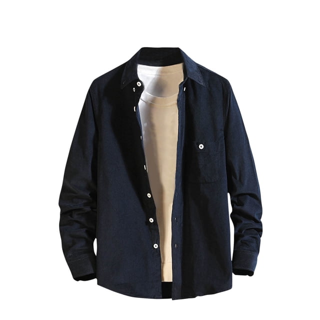 Blusa y camisa de manga larga con cuello vuelto, informal, de uso diario, para hombre, de manga larga, color liso, holgada, con bolsillos, de licra.
