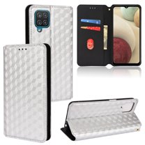Dteck Case For Samsung Galaxy A12,Magnetic Pattern Leather Card Holder Wallet Case Hybrid Rubber Kickstand Protective Cover,Silver