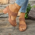 thumbnail image 2 of Rokment Womens Platform Chunky Block High Heels Dress Slides Sandals Boho Beach Summer Casual Leather Fish Mouth Open Toe Slip on Heeled Slippers for Ladies 2026 Khaki Size 9.5, 2 of 7