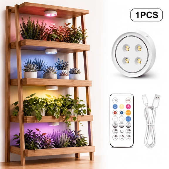 Rechargeable Full Spectrum LED Grow Light for Indoor Plants, 6500K, with Timer and Remote, Stepless Dimming
