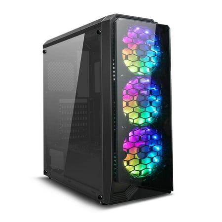 darkFlash Water Square 5 Black ATX Mid-Tower Desktop Computer Gaming Case USB 3.0 Ports Acrylic Windows with 3pcs LED Fans (Best Desktop Computer Cases)