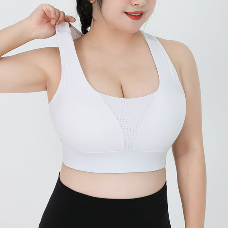 Bras with Clear Straps Women's Solid Color Inner Fit Plus Size Vest Yoga  Sports Beauty Back Bra (White, M)