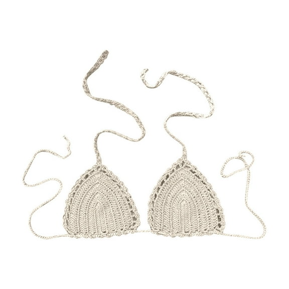 Women's Casual Hand-Crocheted Solid Color Bikini Swimsuit Top, Adjustable Shoulder Straps, Breathable, Comfortable, with Leisure Style, for Beach Vacation & Pool Party