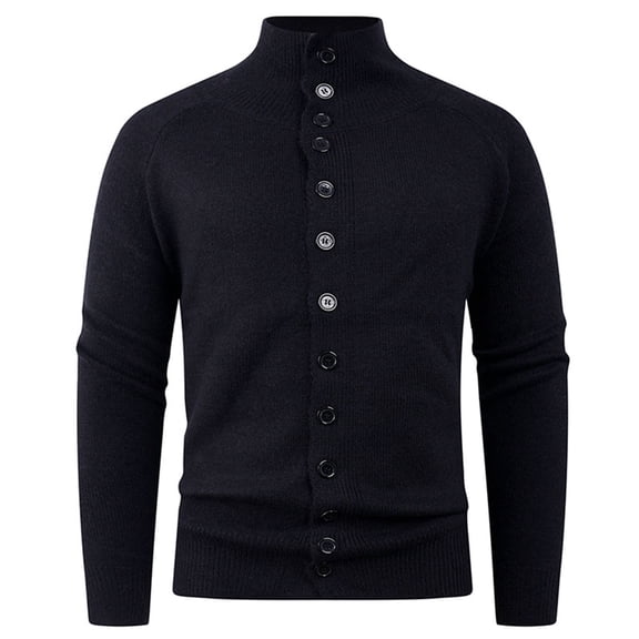 ZCFZJW Men's Cardigan Sweaters Stand Collar Long Sleeve Cable Knit Button Down Sweater Lightweight Slim Fit Basic Stretch Sweater Tops Black XXL