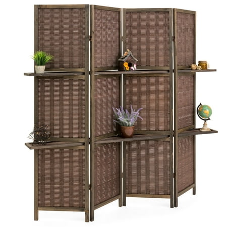 Best Choice Products 4-Panel Woven Bamboo Folding Privacy Room Divider Screen w/ Removable Storage Shelves - (Best Bamboo For Privacy Screen)