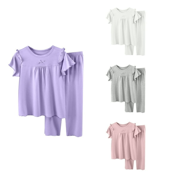 Ahuyic Summer Toddler Kids Shirt and Short Pants Set Boys Girls Solid Color Round Neck 2 Piece Outfits Casual Children's Set 2 Years Pink