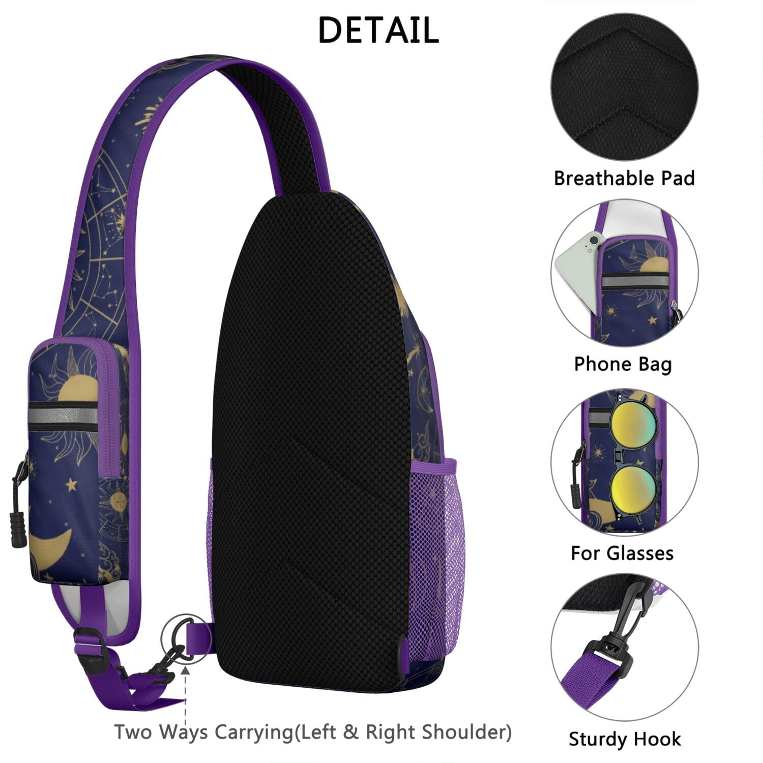 Women\'s Goth Sling Backpack Crossbody Shoulder Bag Travel Hiking Daypack Moon Moon Phases Crossbody Sling Bag, Alternative Alt Outfit Goth  main image 4