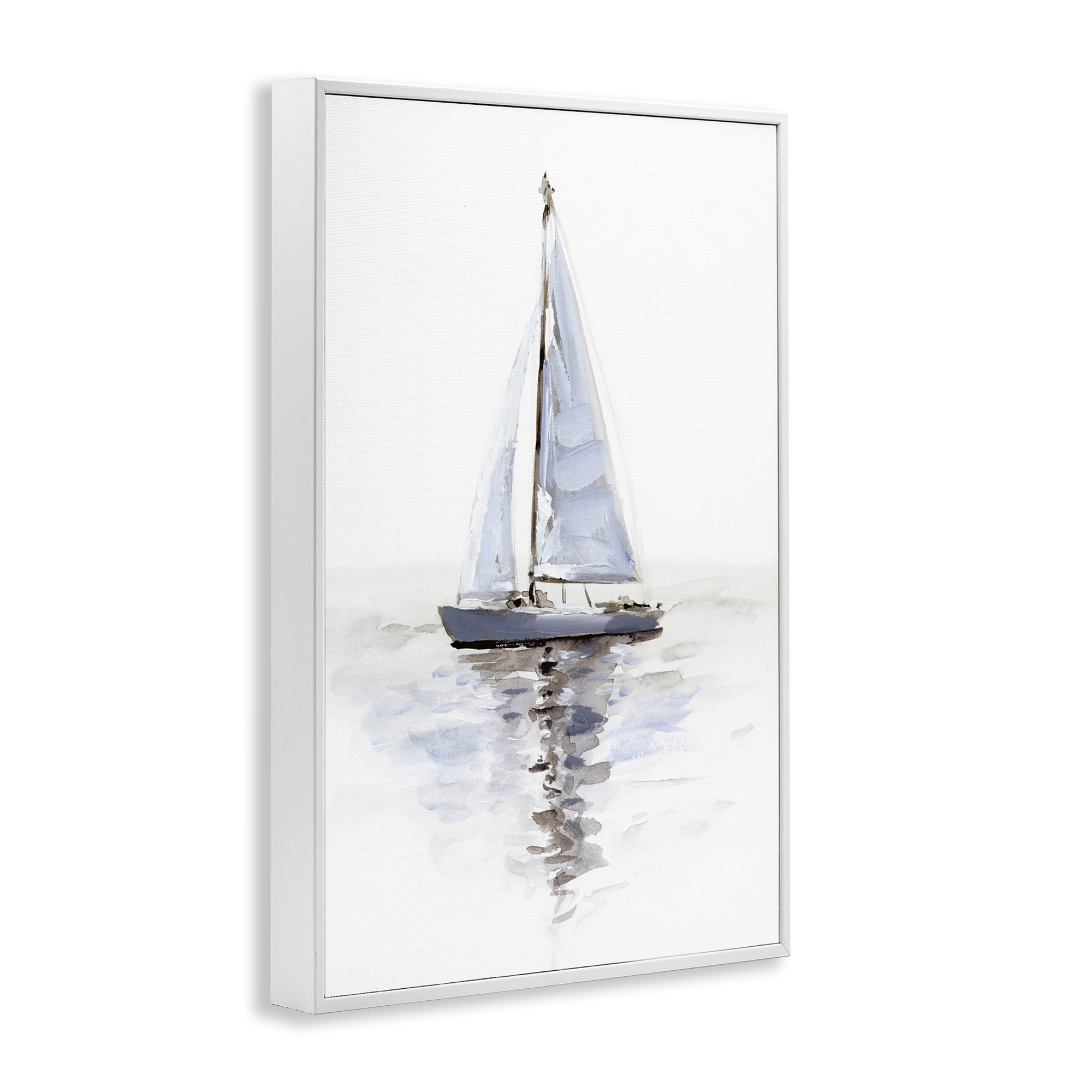 Stupell Industries Minimal Sailboat Reflection Transportation Painting White Framed Art Print Wall Art, 20 x 30