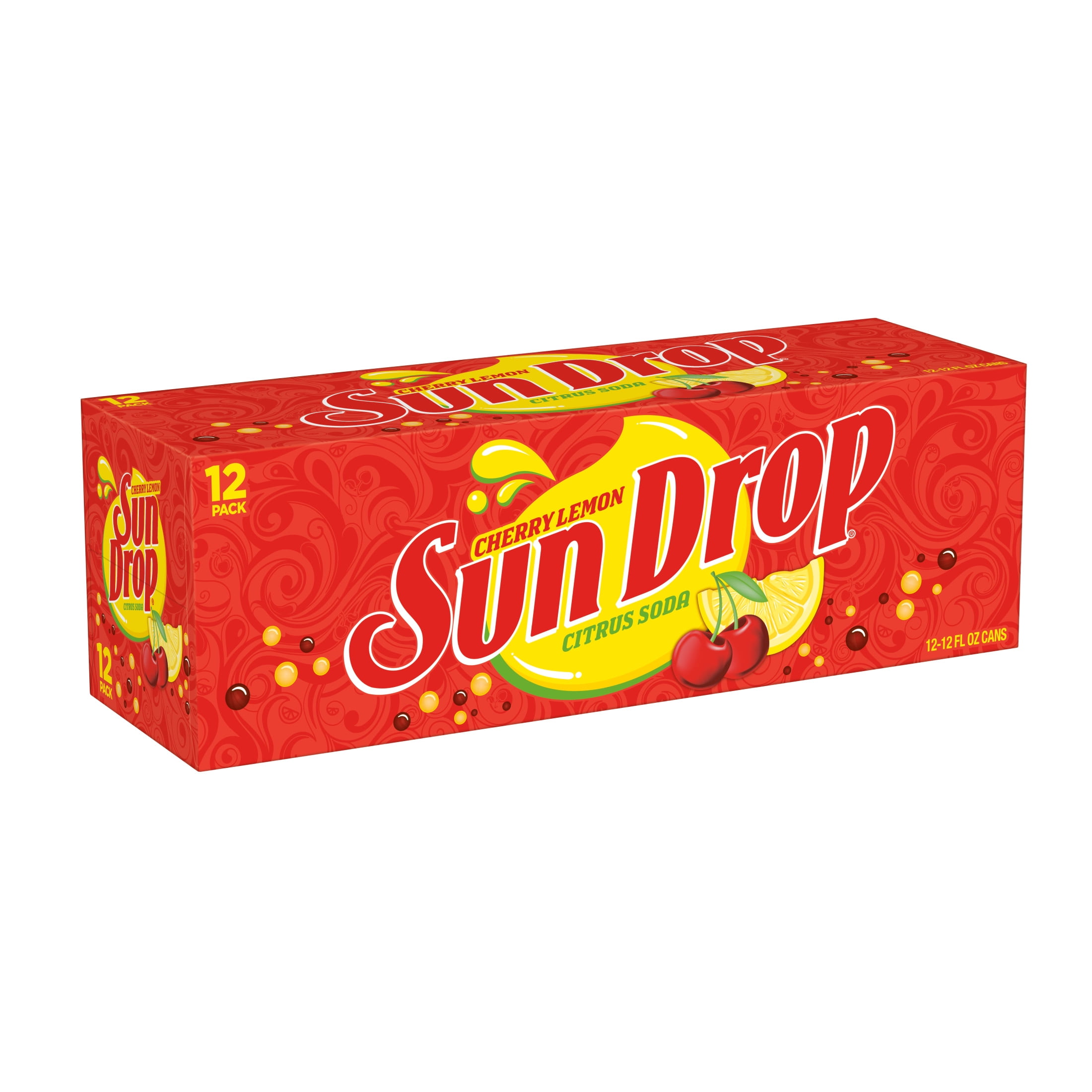 Sun Drop Cherry Lemon Citrus Soda Pop, 12 fl oz, 12 Pack Cans