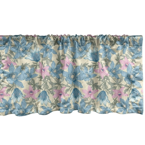 Ambesonne Floral Window Valance, Victorian Themed Flowers and Leaves in Pastel Colors, Curtain Valance for Kitchen Bedroom Decor with Rod Pocket, 54" X 18", Blush Blue Grey