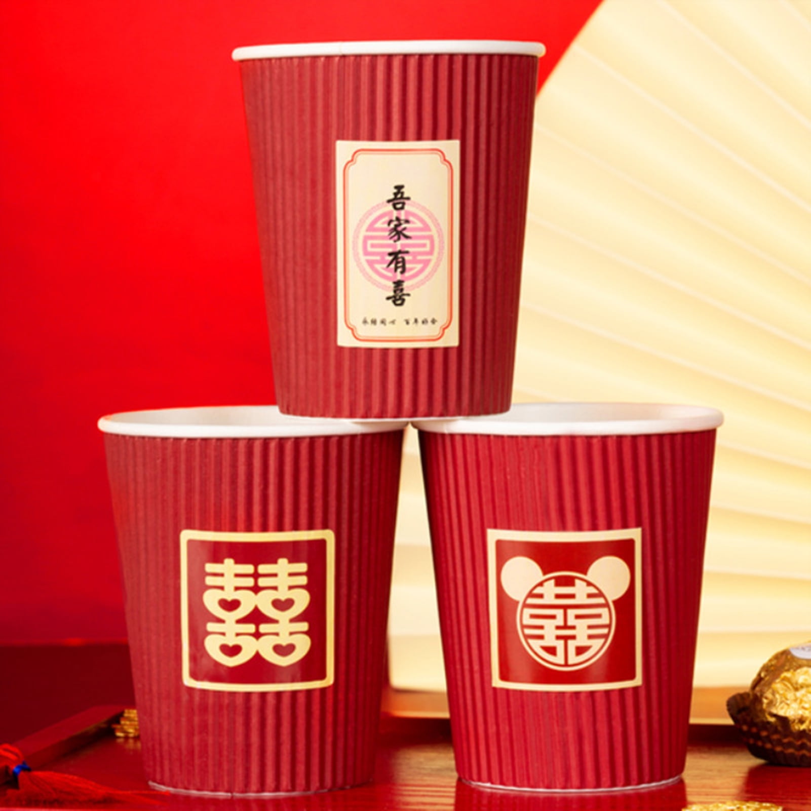 1pc/50pcs Wholesale Wedding Engagement Party Paper Cups Disposable Red  Double Happiness Water Cups With Red Double Happiness Imprint For Tea  Ceremony And Wedding Celebration