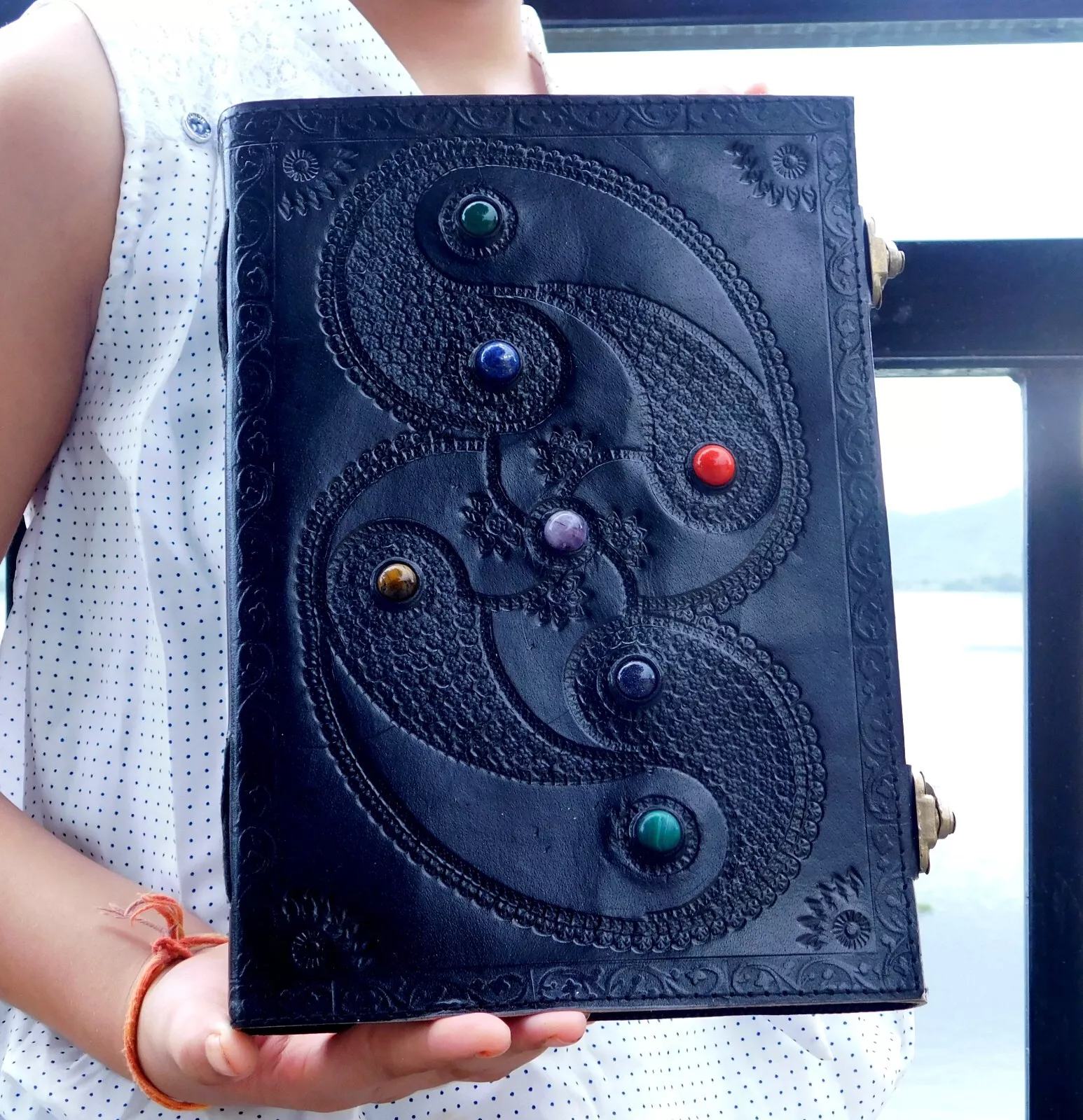 Handcrafted Embossed Design Vintage Leather Bound Journal Diary Triple Moon Antique Style Notebook For Men & Women Office Stationary Use