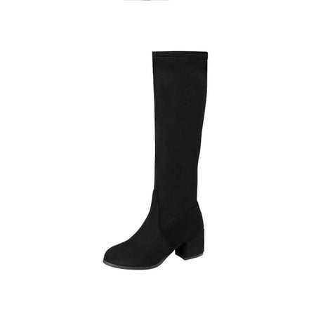 

Fesfesfes Women s Boots Fashionable Solid Color Warm Side Zipper Thick Heel Long Boots US:9(42)