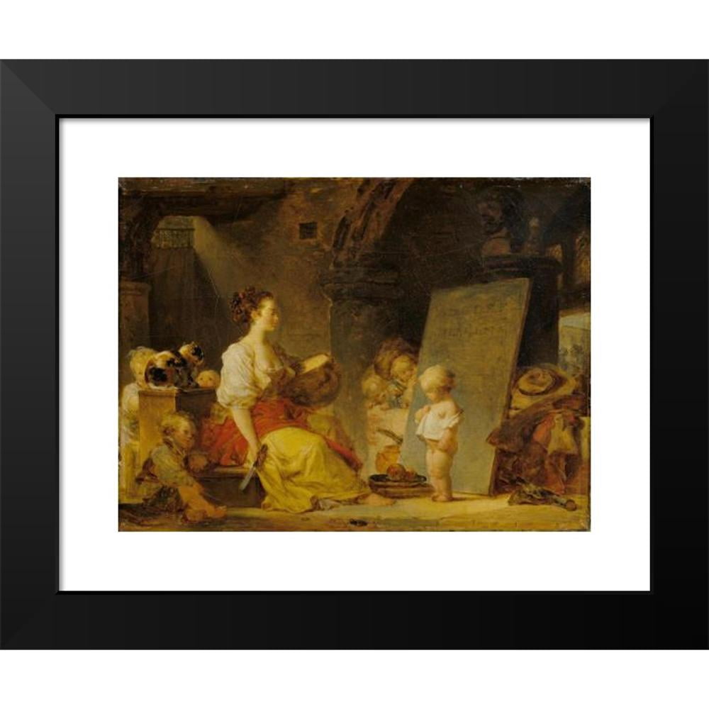 Jean-Honoré Fragonard 24x19 Black Modern Framed Museum Art Print Titled - So Please Say (Say Please) (C. 1780)