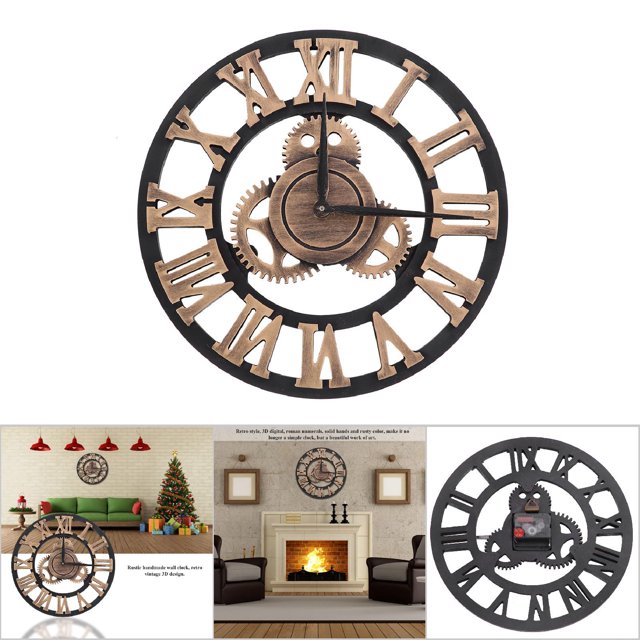 Reloj de pared vintage D, reloj de pared rústico 3D hecho a mano, reloj de pared vintage hecho a mano, rendimiento de primera categoría