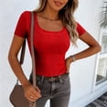 thumbnail image 3 of Lumtrix Women Short Sleeve Tops Scoop Neck Ribbed Knit Slim Fitted Basic Tee Shirt Casual Spring Summer Clothes 2026 Red XL, 3 of 7