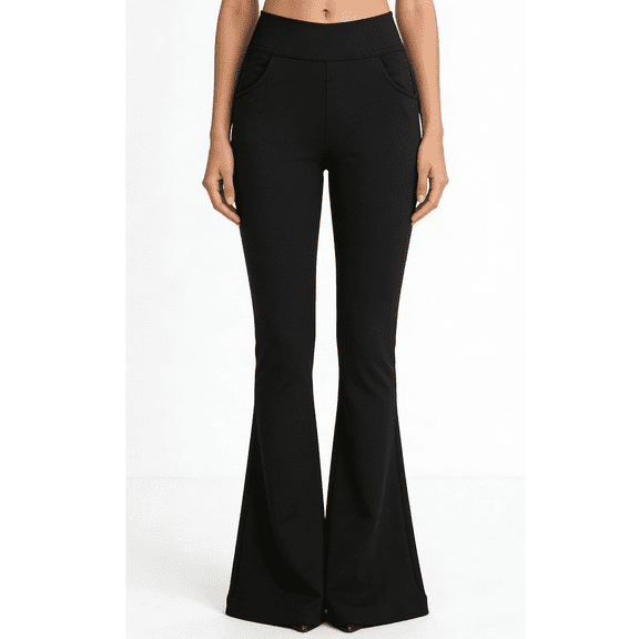 Zynoxe Womens Flare Yoga Pants High Waisted Tummy Control Full Length Pants with Pockets Solid Color Fitness Elastic Waist Gym Workout Womens Plus Size Bootcut Leggings Black S