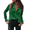 thumbnail image 1 of Blusa de terciopelo de manga larga informal de invierno para mujer: camisa elegante lisa con bolsillo con botón, diseño floral, abertura lateral, adecuada para fiestas y citas, 1 of 5