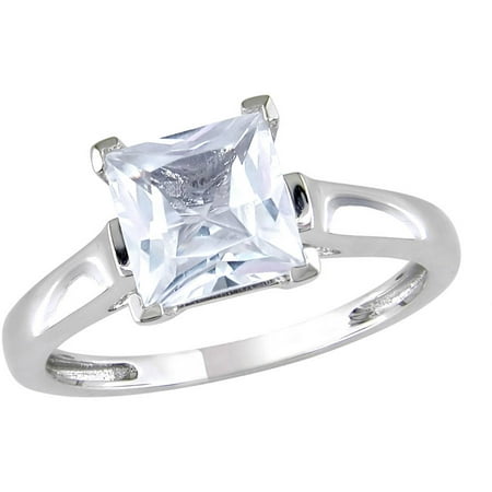 2 Carat T.G.W. Square-Cut Created White Sapphire 10kt White Gold Solitaire Engagement (Best Price 2 Carat Engagement Ring)