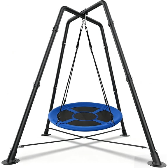 Saucer Swing with Stand, 35'' X-Shaped Tree Swing, Swing Seat for Indoor and Outdoor 330LBS, Blue
