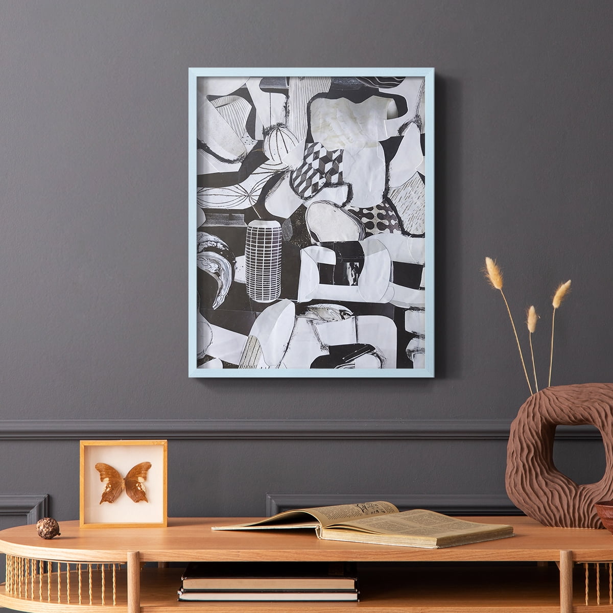 Beverlywood City Forms Framed Print in Blue Solid Wood Framed Print No Nail Hanging